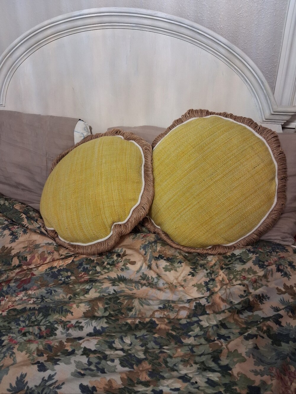 Anthropologie Two Yellow Round Accent Pillows Indoor/outdoor